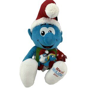 Macy's Papa Smurf Plush Holiday 2010 w/ Santa Hat & 2 Finger Puppets 21 Inch New